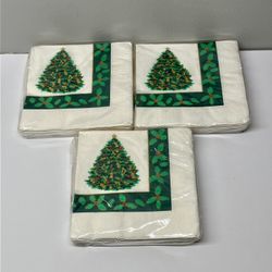 3 Packages Of Vintage Christmas Cocktail Napkins - 48 Count