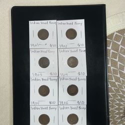 Indian Head Pennies 1901 to 1908 (8 pieces )