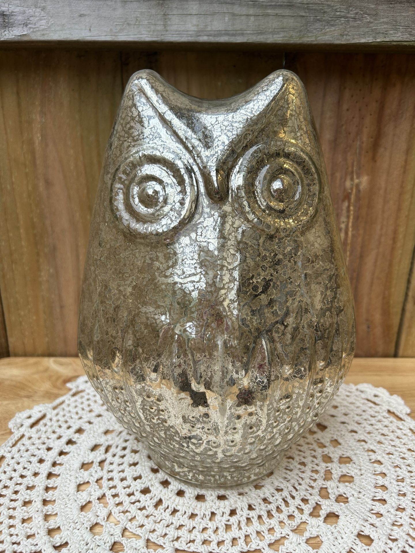 Silver Mercury Glass Beautiful Jumbo Light Up Owl With Timer