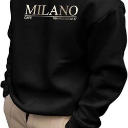  L size Milano Cafe Via Procaccini Black Cotton Blend Sweatshirt, Casual Streetwear Style, Graphic Print Design