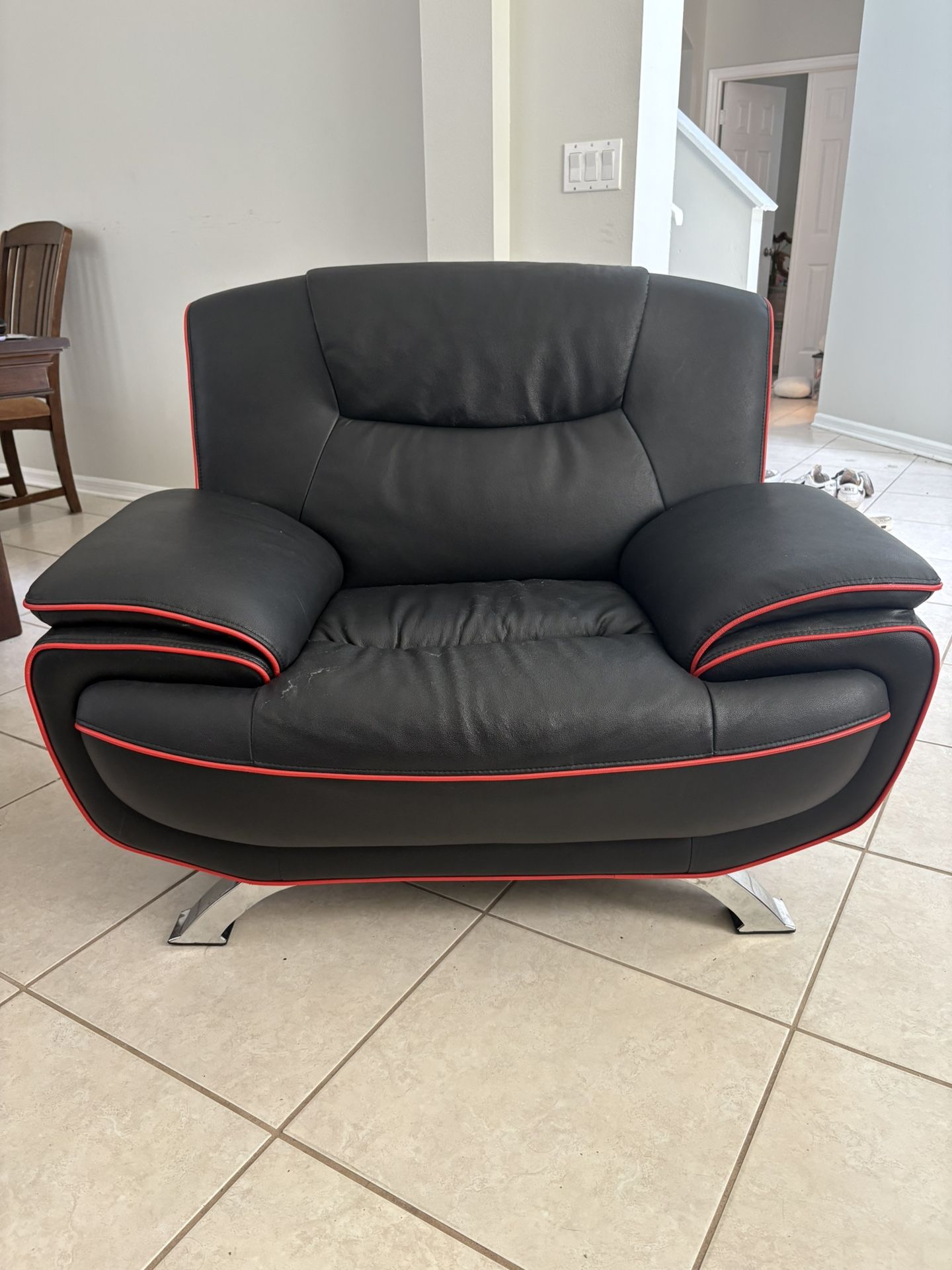 Black Red Genuine Leather Chair (Retail Price $350)