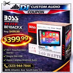 Boss BE10ACP.X 10" Touchscreen Stereo Single Din Bluetooth USB Apple Carplay Android Auto Am Fm Radio 🚨 Payment Options Available 🚨 No Credit Needed