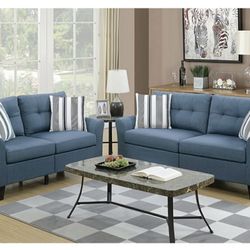 Blue Sofa And Love Seat Set 