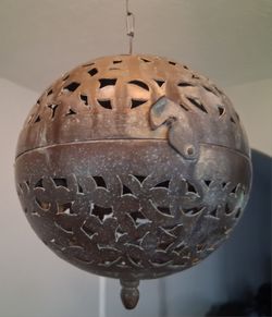 Antique Indian Persian Hanging Bronze like Openwork Censer or Warmer 19th century  6" diameter  about 19" Circumference