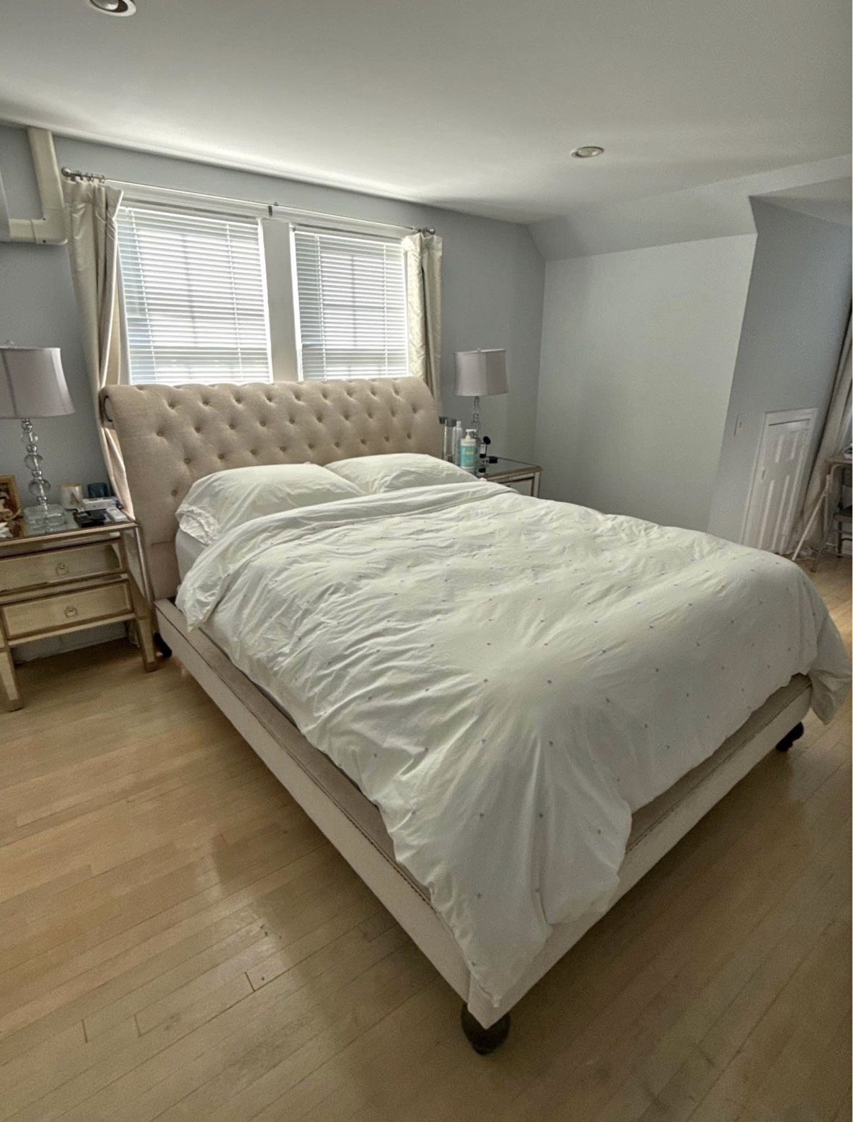 Modern Tufted Queen Bedroom Set – Nightstands + Lamps (cb2, Rh, Crate&Barrel Style$
