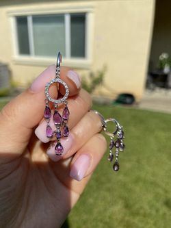 New $ 3800.Mimi Milano Angie 18k White Gold Diamond 0.31ct And Amethyst Earrings