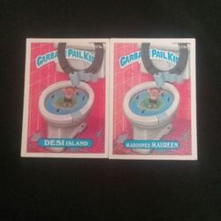 2 Old 1987 Topps Garbage Pail Kids Stickers Cards- Desi Island #373a / Marooned Maureen #373b