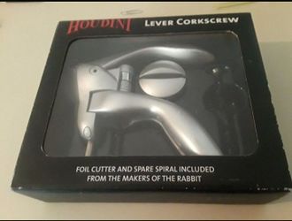 NEW IN BOX!  HOUDINI WINE BOTTLE LEVER CORKSCREW  (stainless steel)