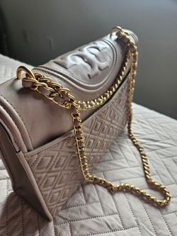 Tory Burch Kira Chevron Leather Shoulder Bag in Dusty Pink
