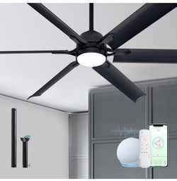60 Inch Aluminum Blade Ceiling Fan with Light,Industrial Smart Fan Works with Alexa,Indoor Outdoor Metal Black Ceiling Fans for Patio Living room or B