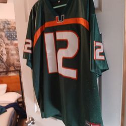 Men's large Jim Kelly, Miami hurricanes, stitch Jersey