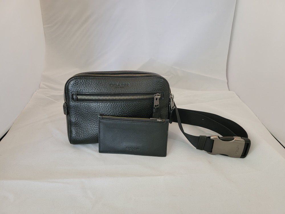 Authentic Coach Belt Bag Black Leather Fanny Pack w/ Matching Wallet

