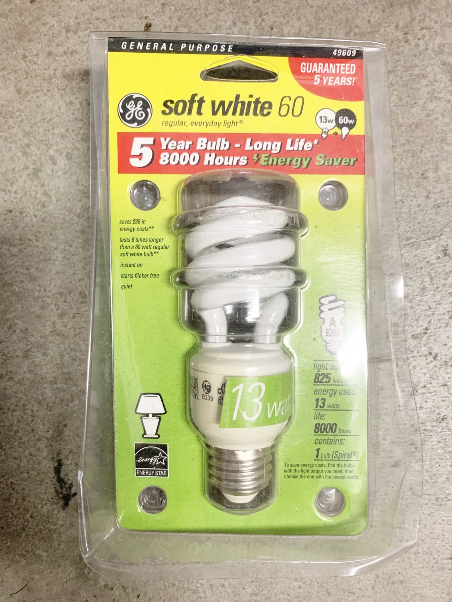 GE Soft White 60 Longlife Energy Saving Mini Spiral Bulb 60Watt=13W 120V Helical