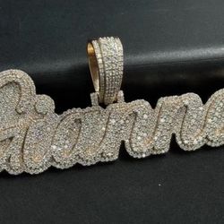 3.00 Ct Round Cut Moissanite Custom Name Pendant 14K Yellow Gold Plated