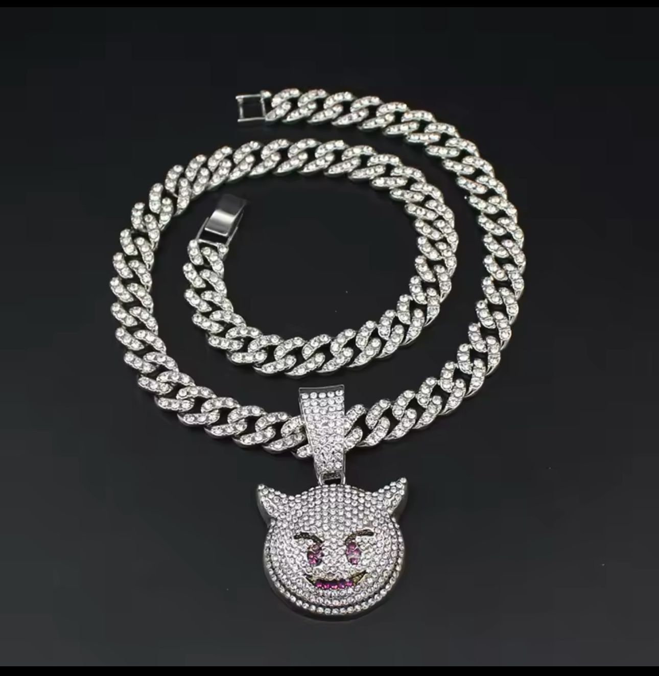 Smiley Monster Pendant & Cuban Chain