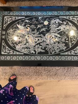 Korean low table w Mother of Pear inlay made by Sambo maker label complete