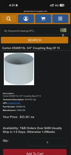 Carlon E940E15L 3/4" Coupling Bag Of 15
