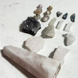 Crystal Bundle Rose Quartz Tower Pink Calcite Mini Flower Agate And More