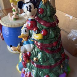 Disney Mickey Mouse Cookie Jar Rare Goofy Donald Duck Christmas Tree