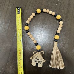 Bee Happy” Beehive wooden Bead Garland