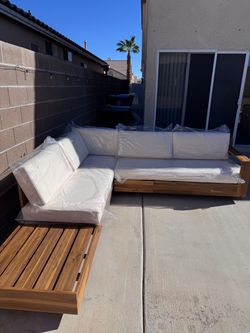 Outdoor Wood Sectional Sofa with Cushions