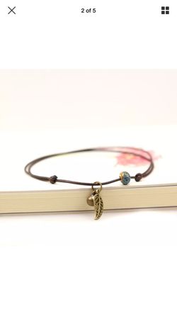 Simple Leaf Blue Ceramic Bead Anklet