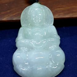 Burmese icy Type A Jadeite Jade Pendant Lucky  Peaceful Kwanyin. 