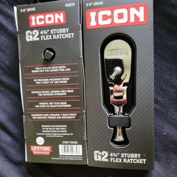 NEW x2 ICON G2 3/8 inch Drive Stubby Flex Ratchet 4-3/4 inch