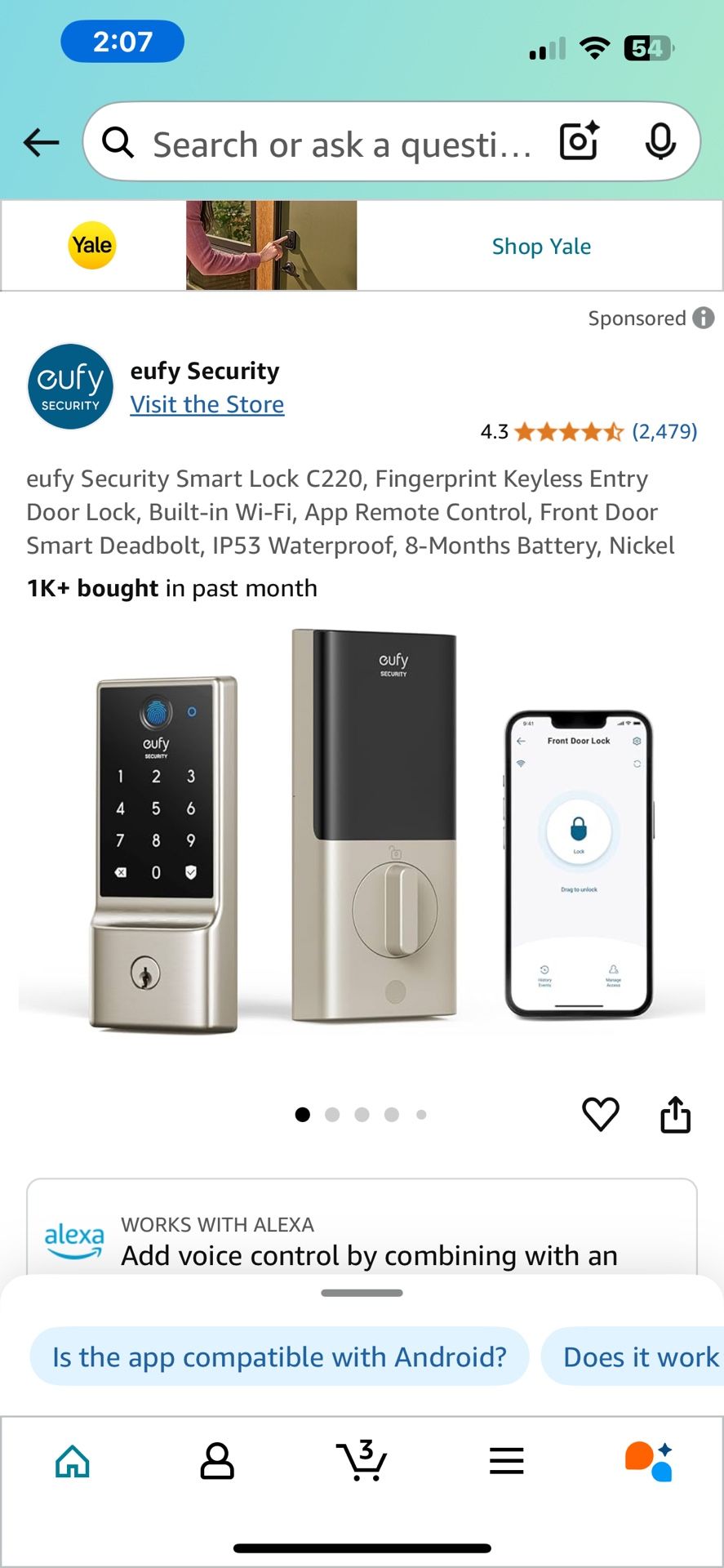 eufy Security Smart Lock C220, Fingerprint Keyless Entry Door Lock, Built-in Wi-Fi, App Remote Control, Front Door Smart Deadbolt, IP53 Waterproof, 8-