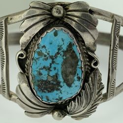 Vintage Navajo Made Bisbee Turquoise Sterling Silver Bracelet 1970's~ Classic