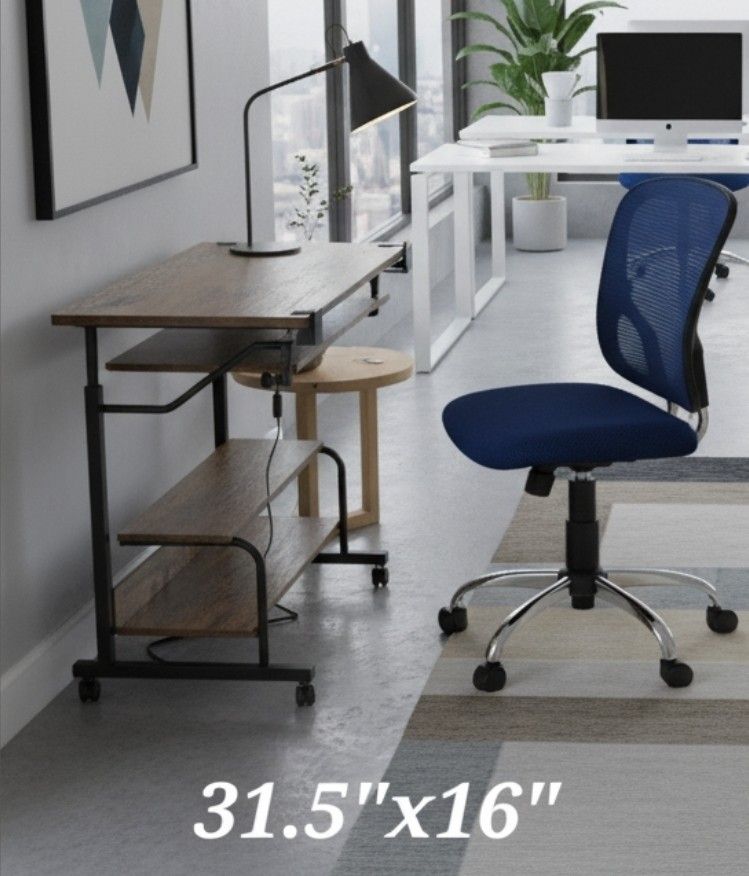 Can Deliver 31" Rolling Desk Workstation AND Blue Rolling Task Chair