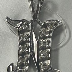 “N” 14K White Gold Initial Charm