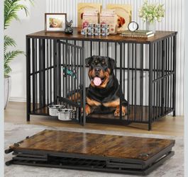 "Easycom 41"" Dog Crate Furniture Foldable, No Assembly Decorative Dog Kennel Indoor, XL Dog Crates for Large Dogs (60-80 lbs), Wooden Dog Cage with A