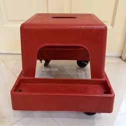 Rolling Step Stool - Red Utility Stool with Wheels