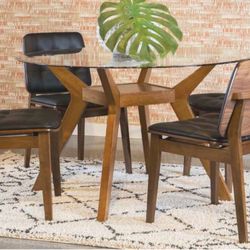 5 Pc Round Glass Top Dining Table Set 