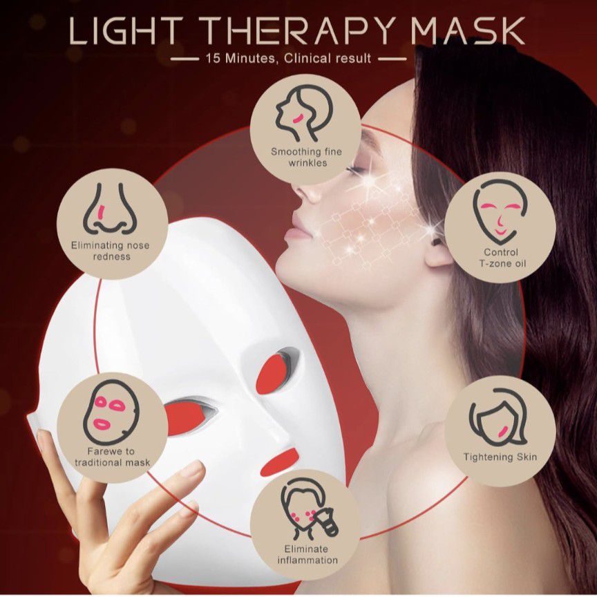 Led Red Light Therapy for Face, 7 Color Facial Mask Blue Red for Face Facial Skin Care