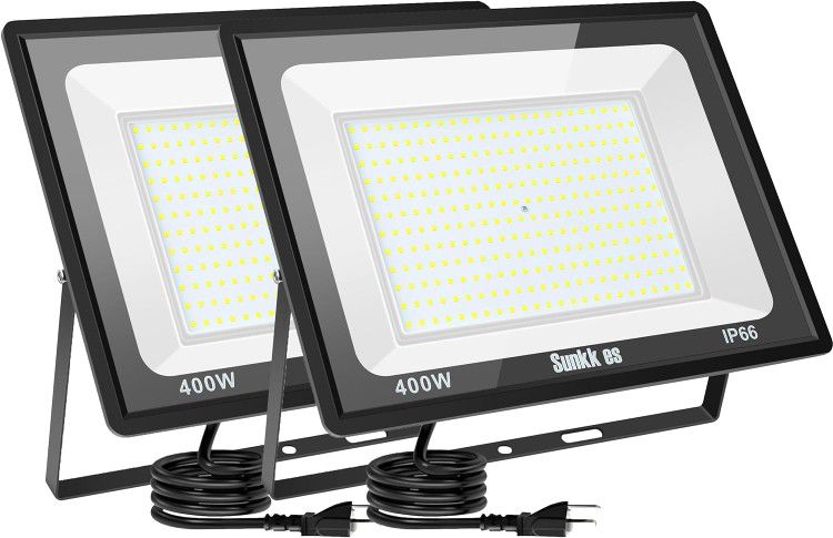 [b] 2 Pack 400W LED Flood Lights Outdoor, IP66 Waterproof, 6000K Daylight White Field Lights