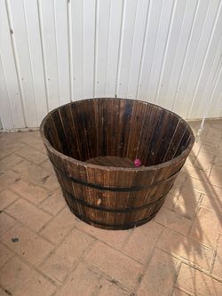 Round Wood Whiskey Barrel Planter 24” W 14”H
