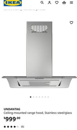 IKEA UNDANTAG ceiling mount range hood stainless steel/glass