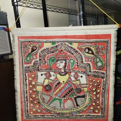 Vintage Folk Art Painting in Madhubhani Style, Bihar, India 