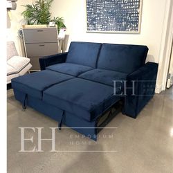 Blue Velvet Sofa Sleeper Bed 