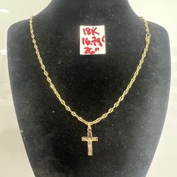 18K Solid Gold Chain Marine Links and Pendant 16.7Gr 26 Inches Long 