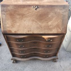 Antique All Wood Letter Writing Desk With Drawers 