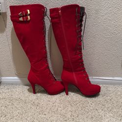 Red Knee High Boots