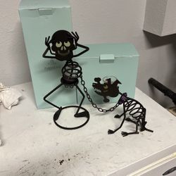 Halloween  Party Lite Mr Bones Skelton And Dog Candle Holder
