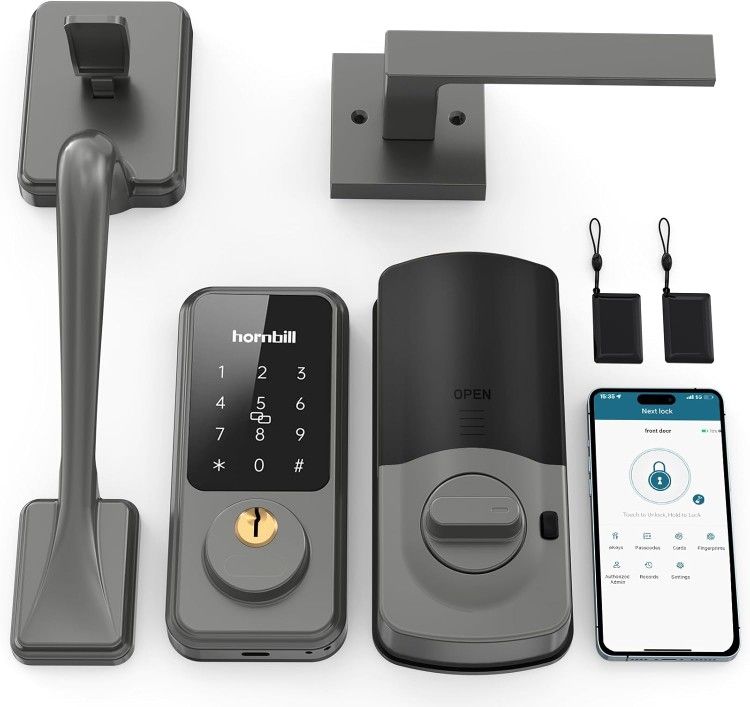 Hornbill Smart Front Door Set, Electronic Keypad Deadbolt, Digital via Bluetooth APP/Keyfob/Auto Lock-Grey