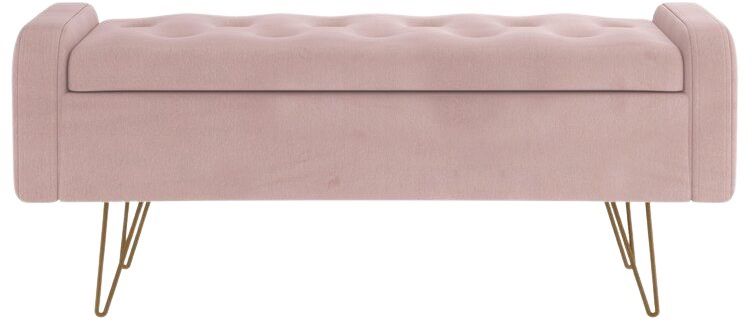 Blush Pink Velvet Brass Flip Top Storage Bench Upholstered