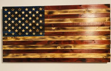 Rustic Custom Stained And Hand Carved Wooden Flags