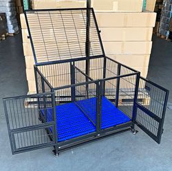 Brand New $190 Folding Heavy-Duty Dog Crate 41”x31”x34” Dual-Door Stackable Cage Kennel, Divider, Plastic Tray