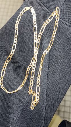 14k hollow yellow and white gold figaro